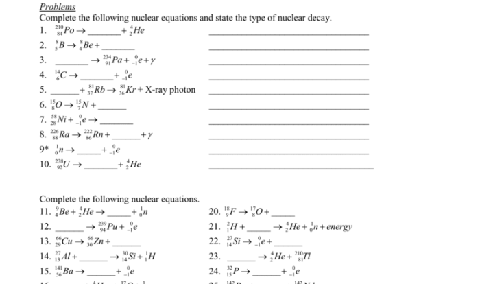 Nuclear chemistry worksheet with answers