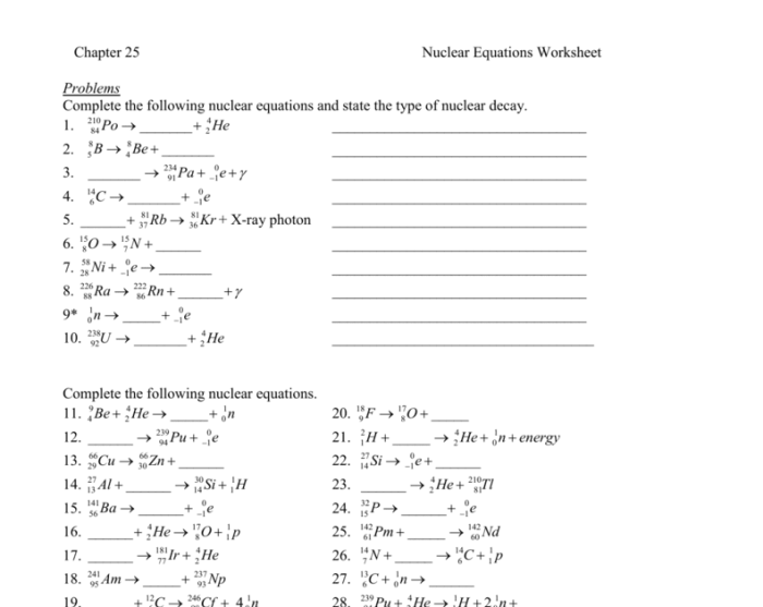 Nuclear chemistry worksheet with answers