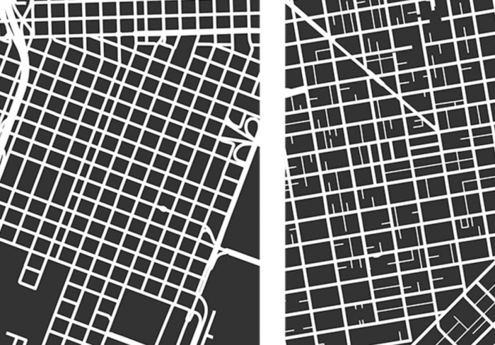 Layout grid urban pedestrian patterns city neighbourhood skylines road street neighborhood planning plan cities work suburban fused six different designs