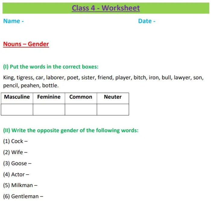 The gender of nouns spanish worksheet answers key